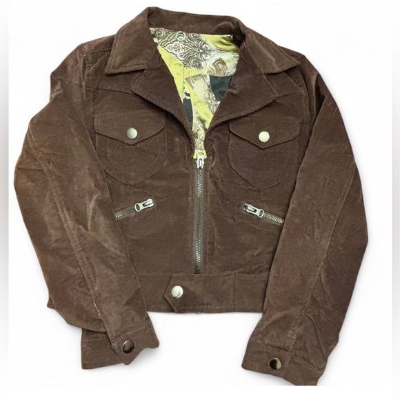 One Girl Who Jackets & Blazers - One Girl Who Corduroy Jacket Brown Floral Lined Boho Western Anthropologie